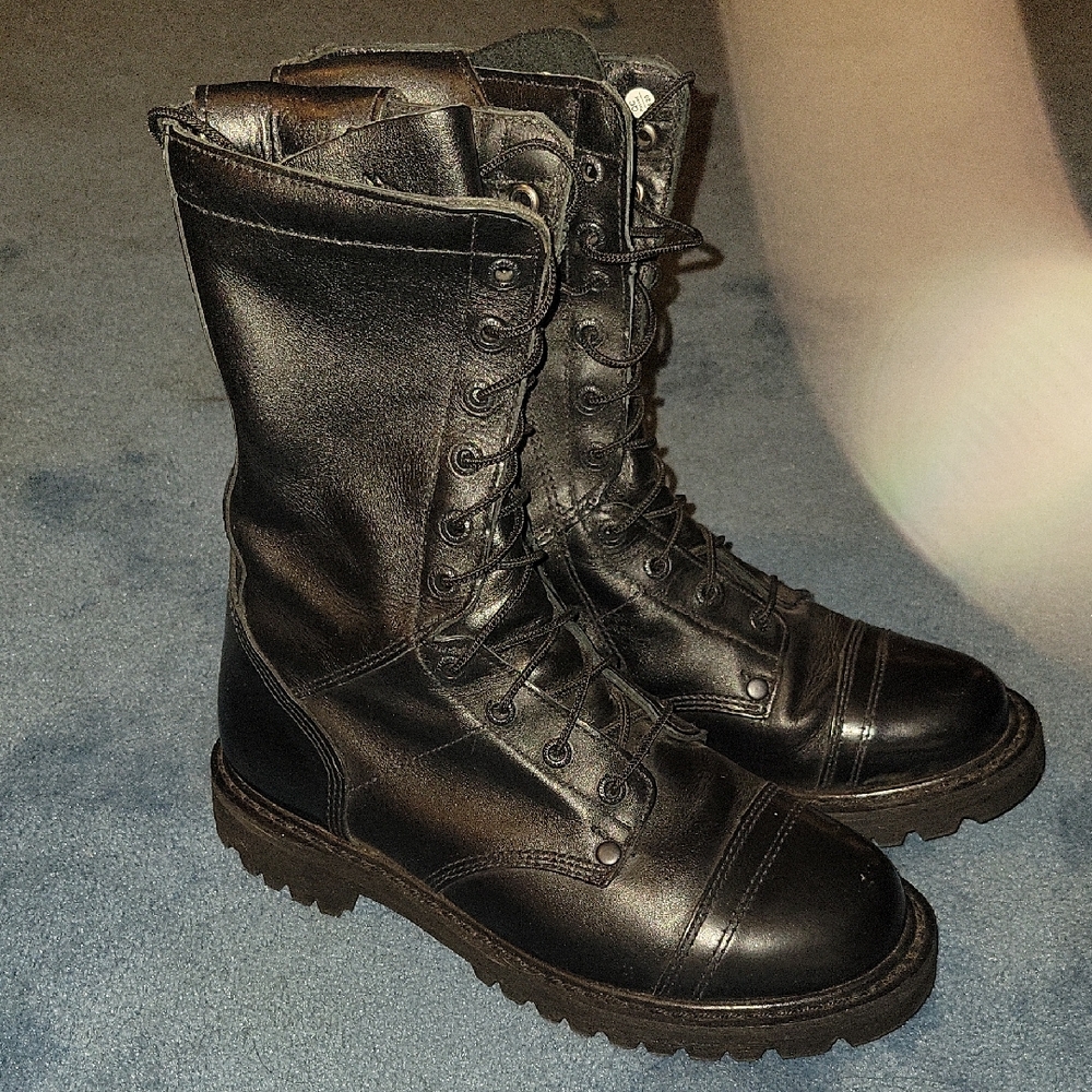 New Womens (Mens) Combat Moto Black Leather Boots
